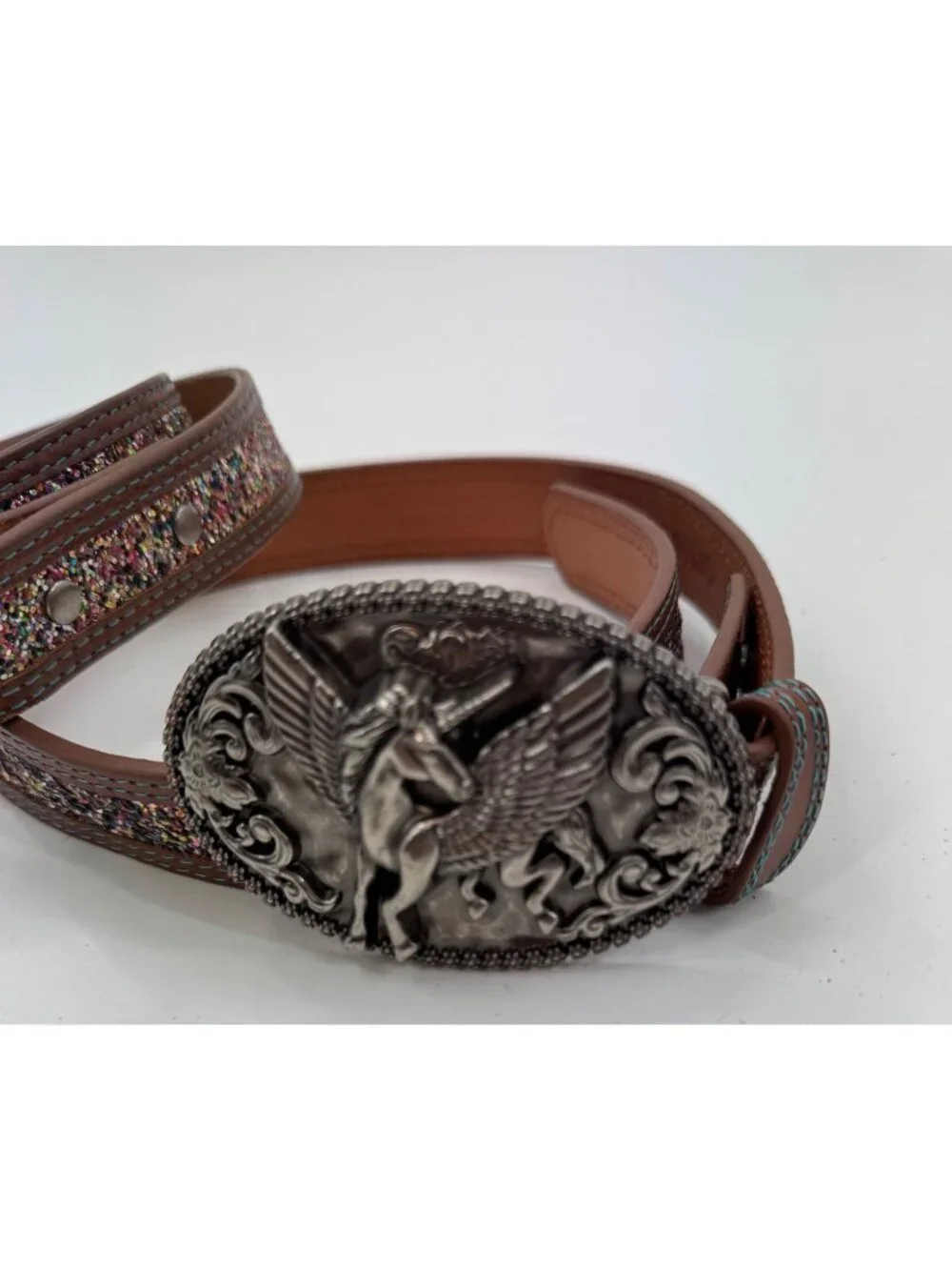 Shyanne Girls Glitter Leather Belt Set Size 20 & 24 Interchangeable Pegasus Buck